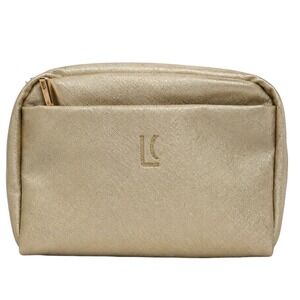 Lucky Chick Gold Cosmetic Bag Makeup Pouch Travel Case Vegan Leather NWOT